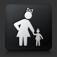 Black Square Button with Woman &amp; Girl