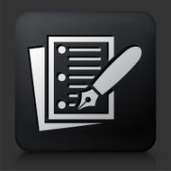 Black Square Button with Paper &amp; Ink Pen N3