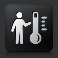 Black Square Button with Thermometer and Stick Figure Icon