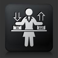 Black Square Button with Businesswoman In &amp; Out