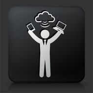 Black Square Button with Businessman &amp; Cloud Computing
