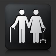 Black Square Button with Elderly Couple Icon