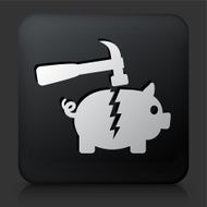 Black Square Button with Breaking Piggy Bank Icon