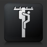Black Square Button with Electrician on Pole Icon