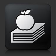 Black Square Button with Apple &amp; Book N2