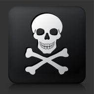 Black Square Button with Skull and Crossbones