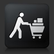 Black Square Button with Person Pushing Shopping Cart