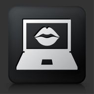 Black Square Button with Laptop Screen and Lips