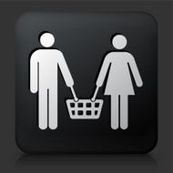 Black Square Button with Couple Shopping Icon