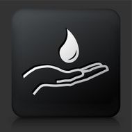 Black Square Button with Water Drop on Hands Icon