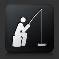 Black Square Button with Fisherman Icon N3