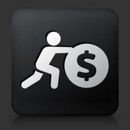 Black Square Button with Pushing Coin Icon