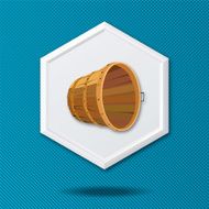 White 3D Icon On Blue With A Wooden Bushel Basket