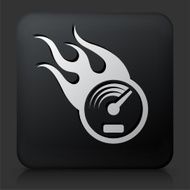 Black Square Button with Speedometer on Fire