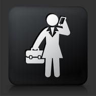 Black Square Button with Businesswoman Calling Icon N2
