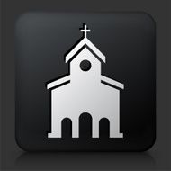 Black Square Button with Church Icon N3