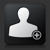 Black Square Button with Human Silhouette and Plus Sign