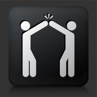 Black Square Button with Two People High Fiving