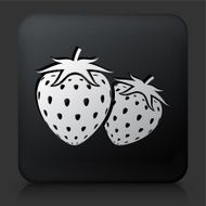 Black Square Button with Two Strawberries