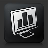 Black Square Button with Bar Graph on Computer