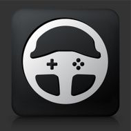 Black Square Button with Gaming Steering Wheel