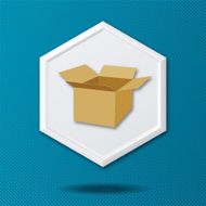 White 3D Hexagon Icon On a Blue Crosshatch Background N26
