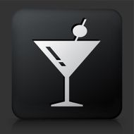Black Square Button with Martini Glass Icon N3