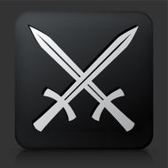 Black Square Button with Two Crossed Swords