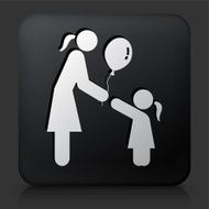 Black Square Button with Woman Giving Balloon to a Girl N2