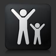 Black Square Button with Happy Adult and Child Icon N2