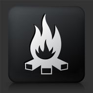 Black Square Button with Camp Fire Icon N2