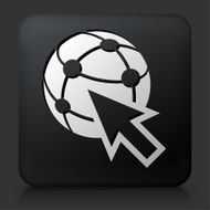 Black Square Button with Global Network Icon