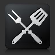 Black Square Button with Grilling Utensils Icon N4
