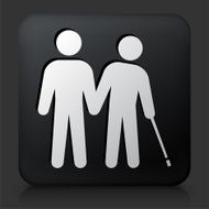 Black Square Button with Stick Figures &amp; Elderly