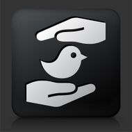 Black Square Button with Hands Saving Bird