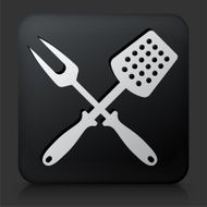 Black Square Button with Grilling Utensils Icon N5