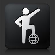 Black Square Button with Stick Figure On Top of World