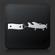 Black Square Button with Airplane &amp; Banner Icon