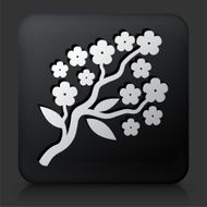 Black Square Button with Flower Branch