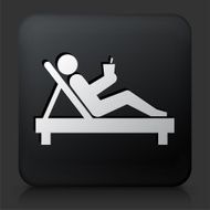 Black Square Button with Relaxing Stick Figure N2