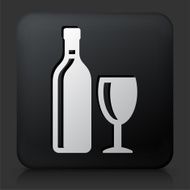 Black Square Button with Wine Bottle &amp; Glass