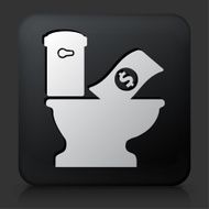 Black Square Button with Flushing Money in Toilet
