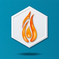 White 3D Hexagon Icon On Blue With Red Flame