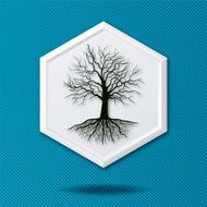 White 3D Hexagon Icon On Blue With Tree and Roots N2