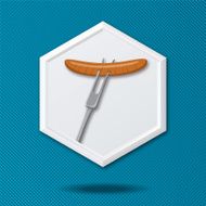White 3D Hexagon Icon On a Blue Crosshatch Background N28