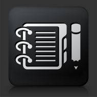 Black Square Button with Binder and Pencil