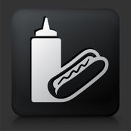 Black Square Button with Hotdog &amp; Mustard