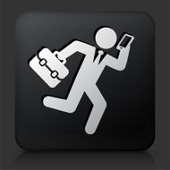 Black Square Button with Businessman Rushing &amp; Working N2