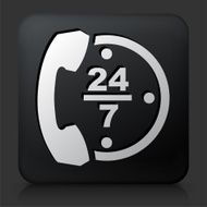 Black Square Button with 24 7 Telephone Service Icon
