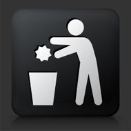 Black Square Button with Throwing Out Garbage